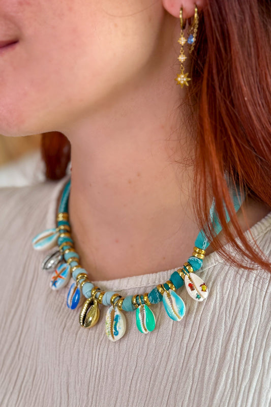 Collier Breloques Coquillages Turquoise