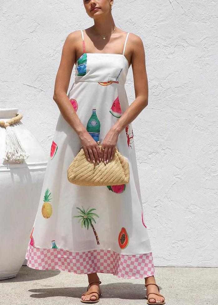 Robe Maxi Bohème Blanche à Bretelles Spaghetti avec Patchwork