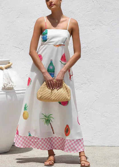 Robe Maxi Bohème Blanche à Bretelles Spaghetti avec Patchwork