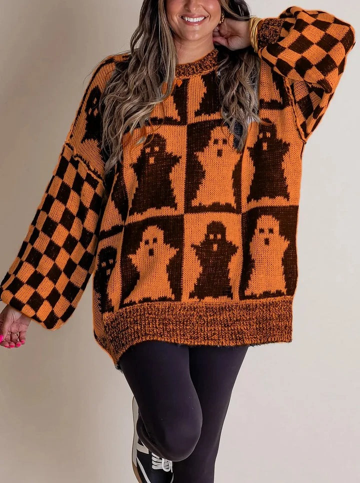 Pull en tricot à carreaux d'Halloween