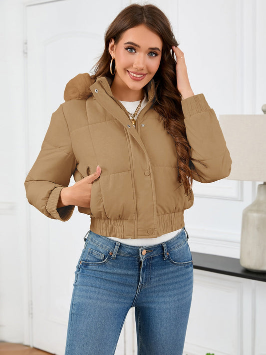 Veste d'hiver confortable matelassée avec capuche en fourrure et poches