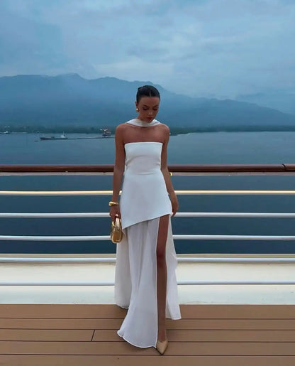 Robe longue asymétrique en mousseline pour femme