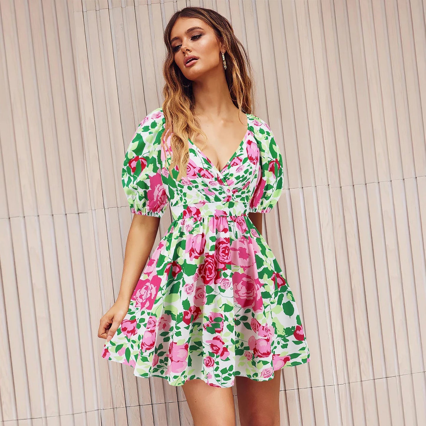 Pauline Laurent® | Robe imprimée fleurs col V