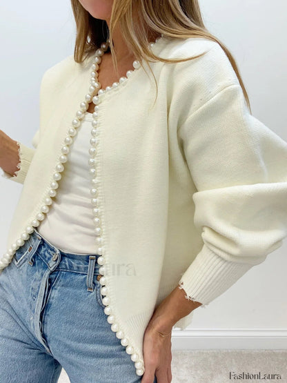 Cardigan en maille à bords déchirés avec bordure de perles
