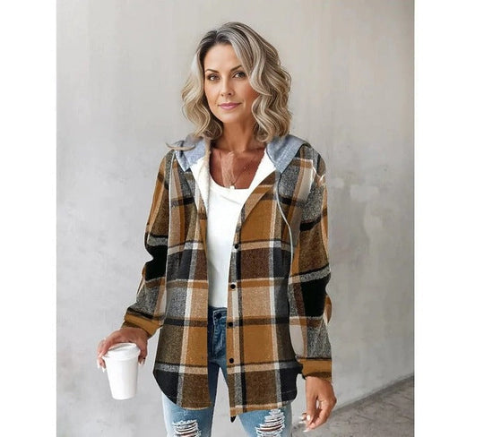 Sweat à capuche à cordon et motif plaid confortable pour femmes