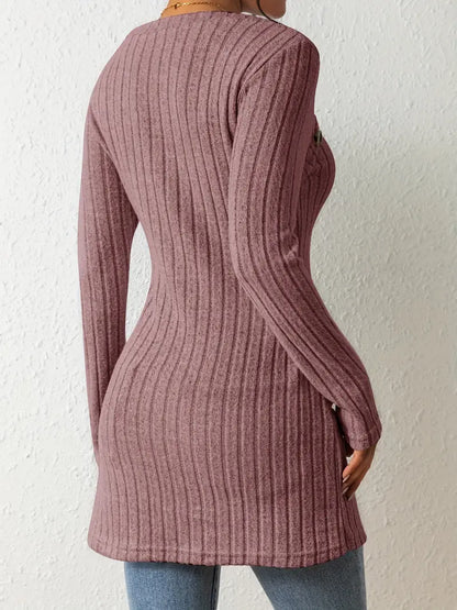 Top Asymétrique En Coton Avec Boutons et Côtes