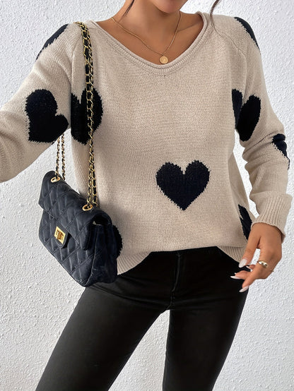 Pull confortable à motif cœur pour un style hivernal romantique