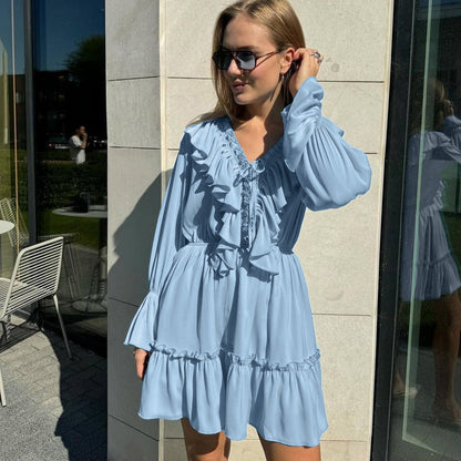 Robe Plissée Luxe à Col V