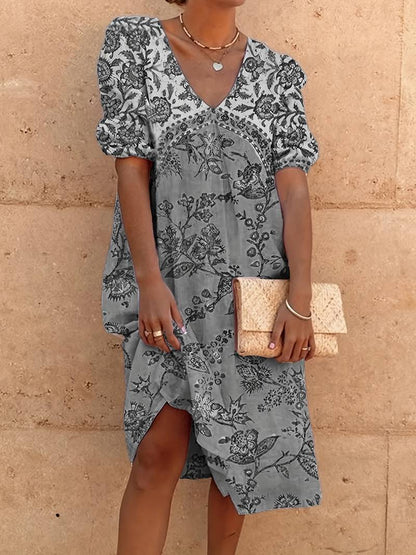 Pauline Laurent® | Robe col V à manches bouffantes Multicolore