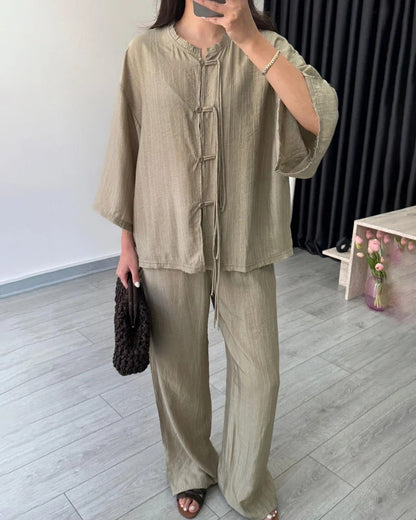 Ensemble deux pièces chemise boutonnée et pantalon tendance