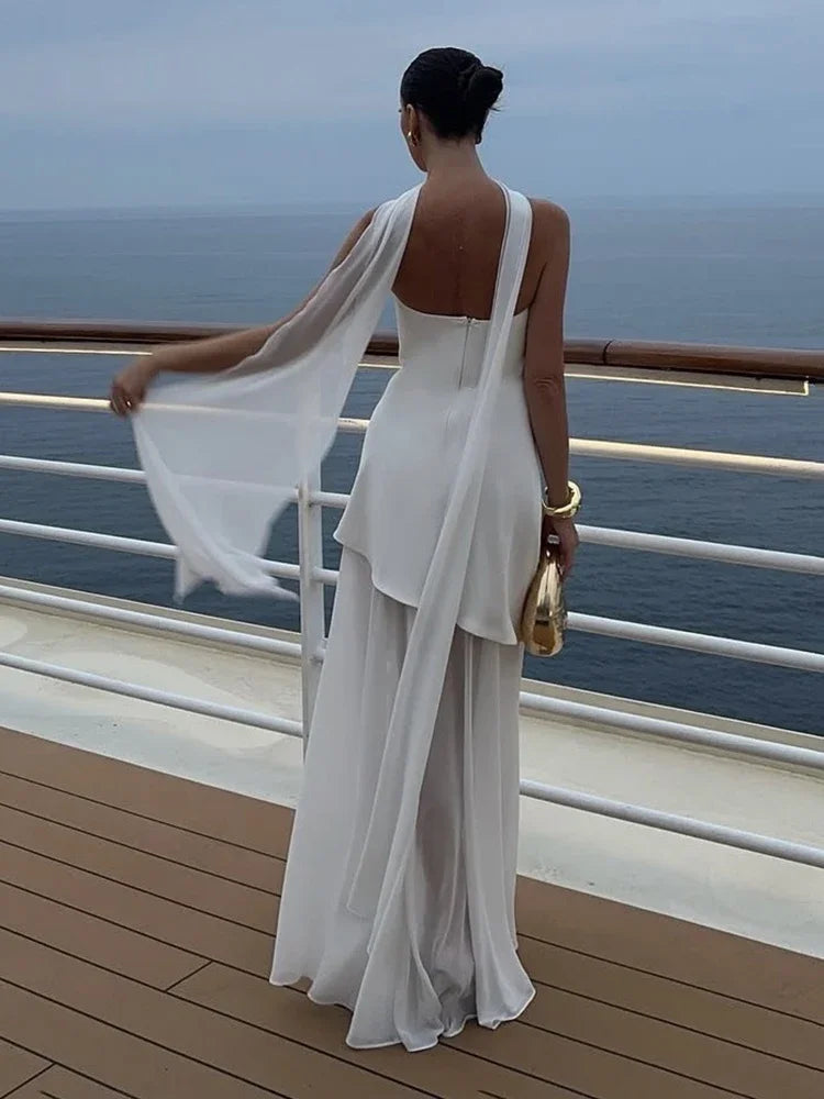 Robe longue asymétrique en mousseline pour femme