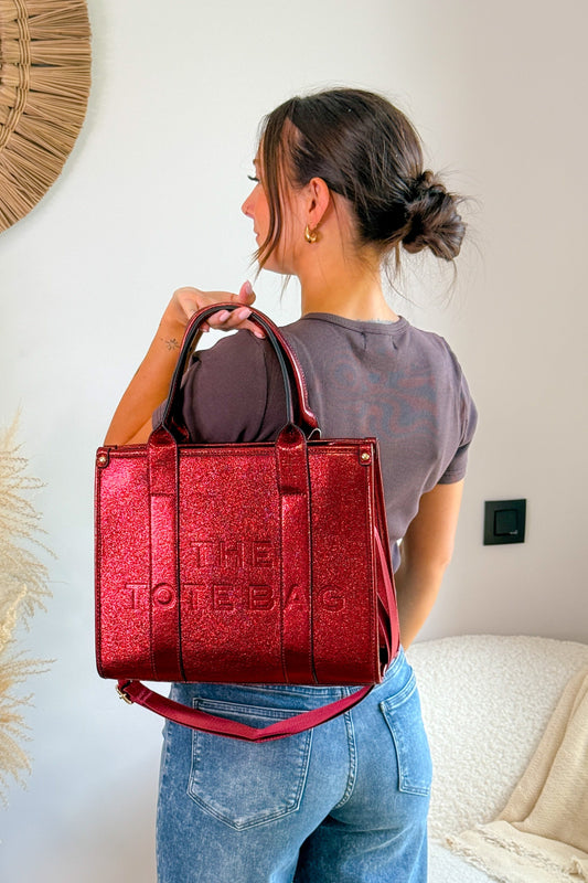 Tote Bag Métalisé Moyen Bordeaux