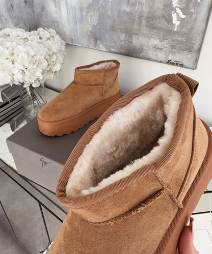 Bottes à plateforme en cuir marron pour un look quotidien élégant