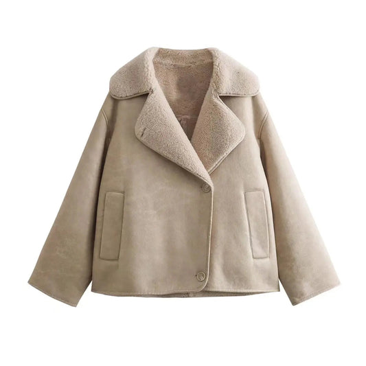 Veste surdimensionnée douillette doublée en polaire avec col à revers