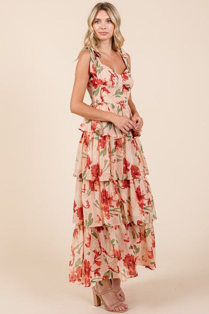 Sophie Paris® | Robe longue d'été à col cœur superposée à fleurs
