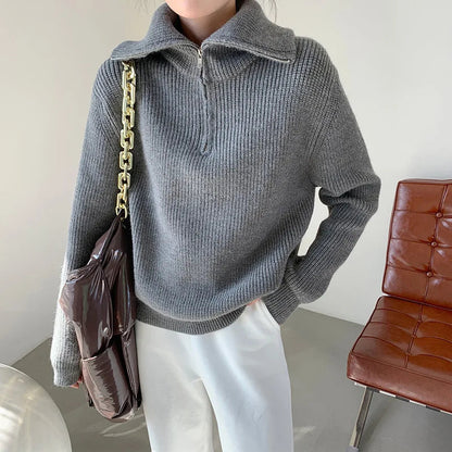 Pull épais en tricot avec col zippé confortable pour un style décontracté