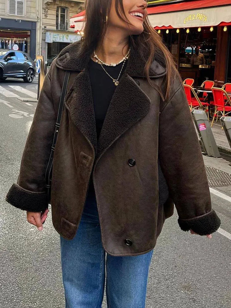 Veste surdimensionnée douillette doublée en polaire avec col à revers