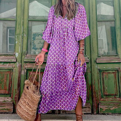 Robe bohème vintage, élégante, décontractée.