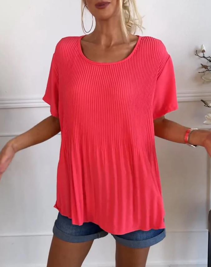 Blouse plissée col rond uni