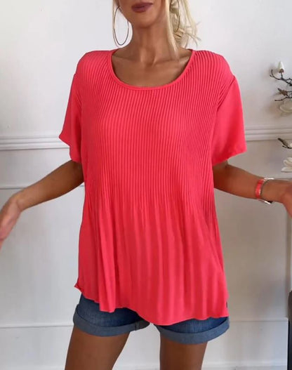 Blouse plissée col rond uni