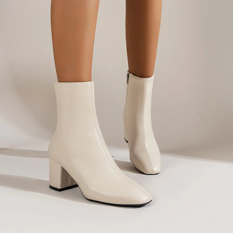 Bottes Ankle à Talon Chunky en Cuir Luxe pour Femme