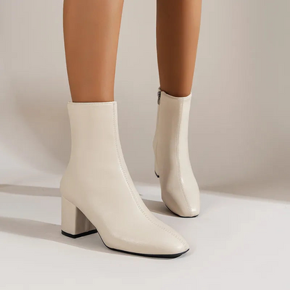 Bottes Ankle à Talon Chunky en Cuir Luxe pour Femme