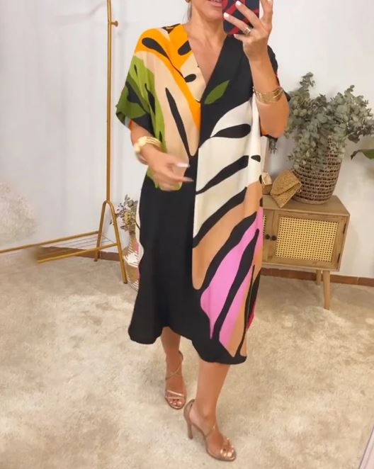 Robe décontractée à imprimé feuilles colorées