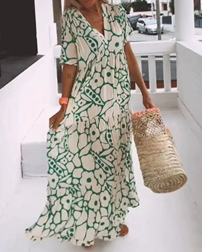 Robe Ample à Imprimé avec Décolleté en V - 💖 SPÉCIAL FÊTE DES MÈRES 👩‍🦳