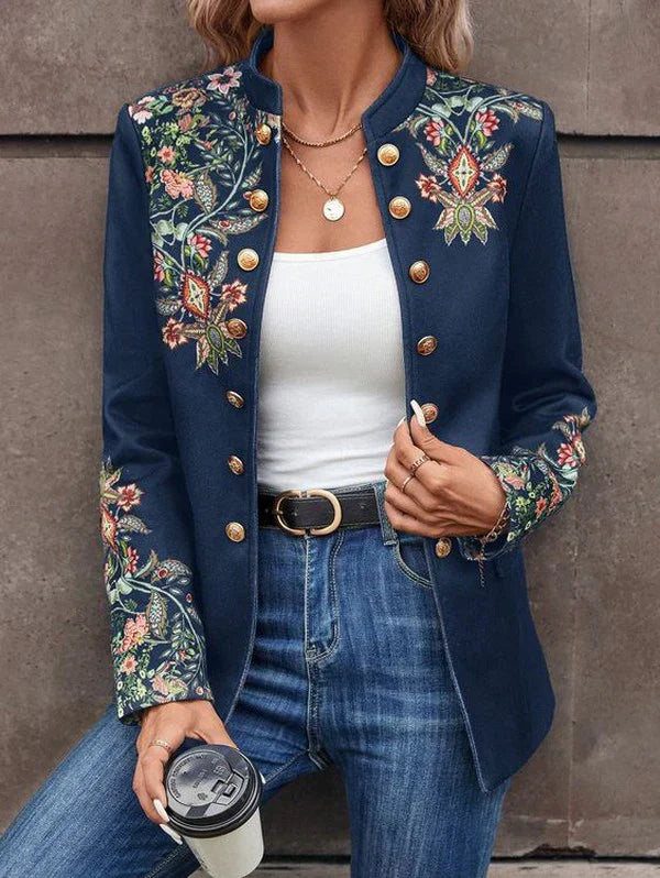 Veste sans col avec un imprimé floral populaire