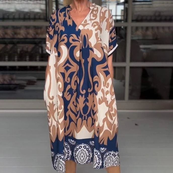 Robe midi ample à encolure en V imprimée