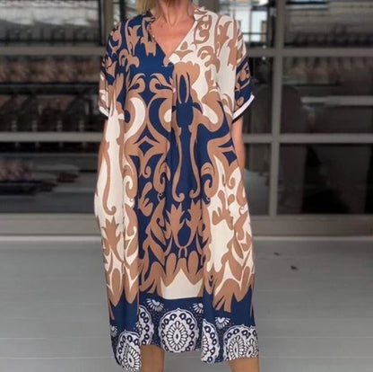 Robe midi ample à encolure en V imprimée
