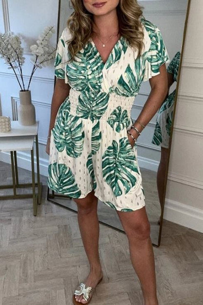 Combinaison Fleurie à Pois avec Poches Style Décontracté
