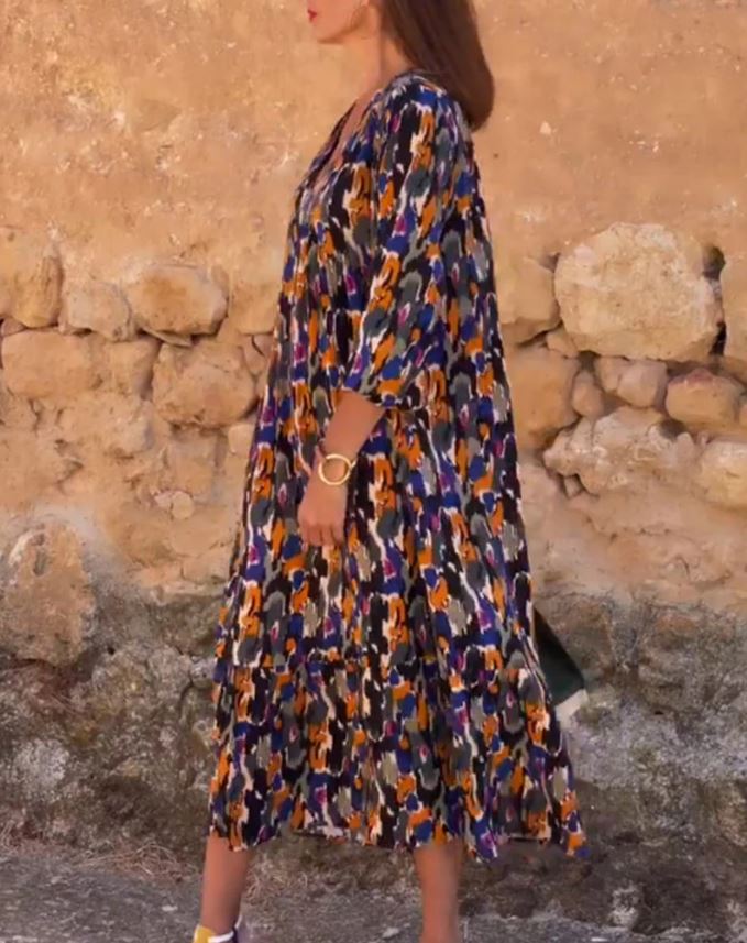 Robe col V imprimé rétro
