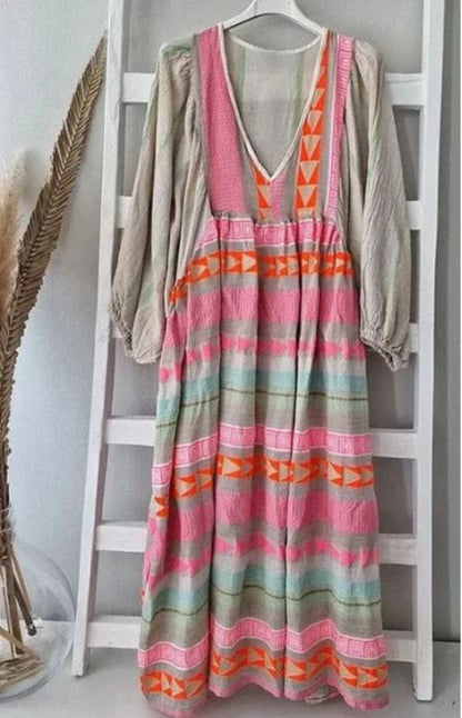 Luisa - Robe midi évasée à imprimé géométrique de blocs de couleur