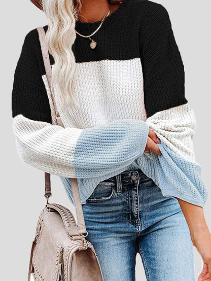 Pull en tricot colorblock douillet pour superposition décontractée