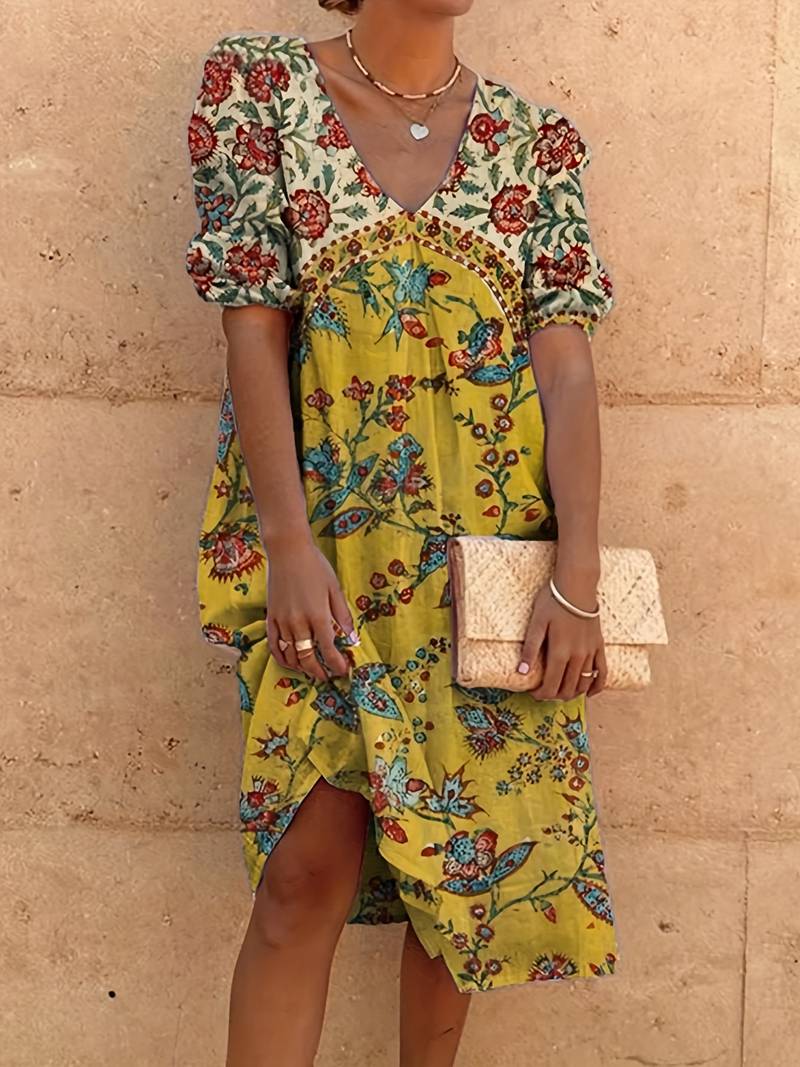Pauline Laurent® | Robe col V à manches bouffantes Multicolore