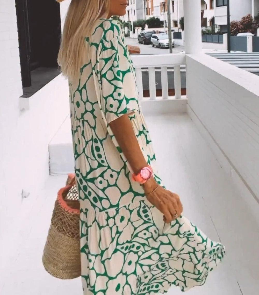 Robe longue confortable à manches courtes pour femme