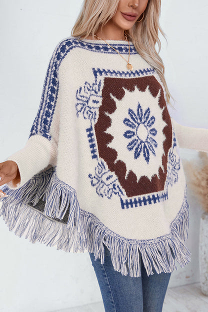 Pull en tricot à ourlet à franges bohème