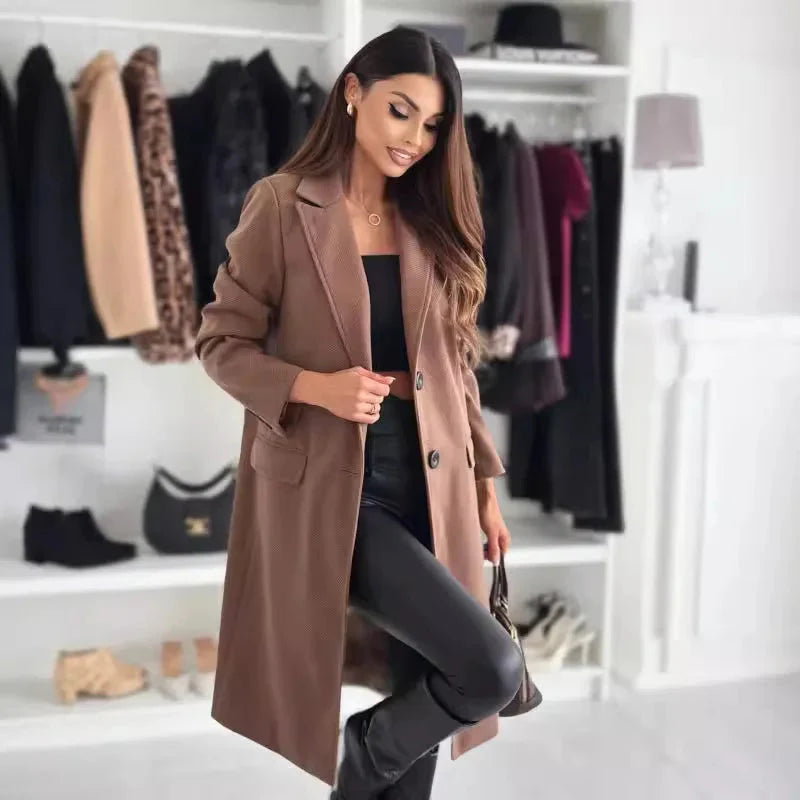 Manteau d'hiver long en laine chic pour femme