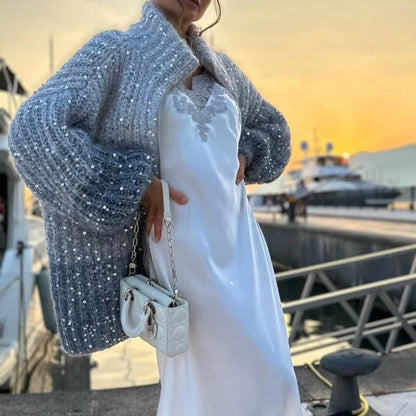 Cardigan en tricot scintillant avec sequins pailletés