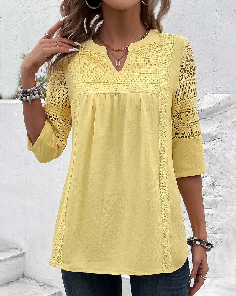 Chemisier en dentelle aspect lin pour femme - Haut élégant et léger