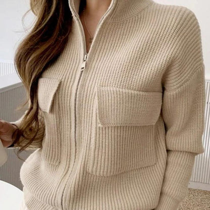 Pull en tricot zippé confortable avec poches pour un usage décontracté