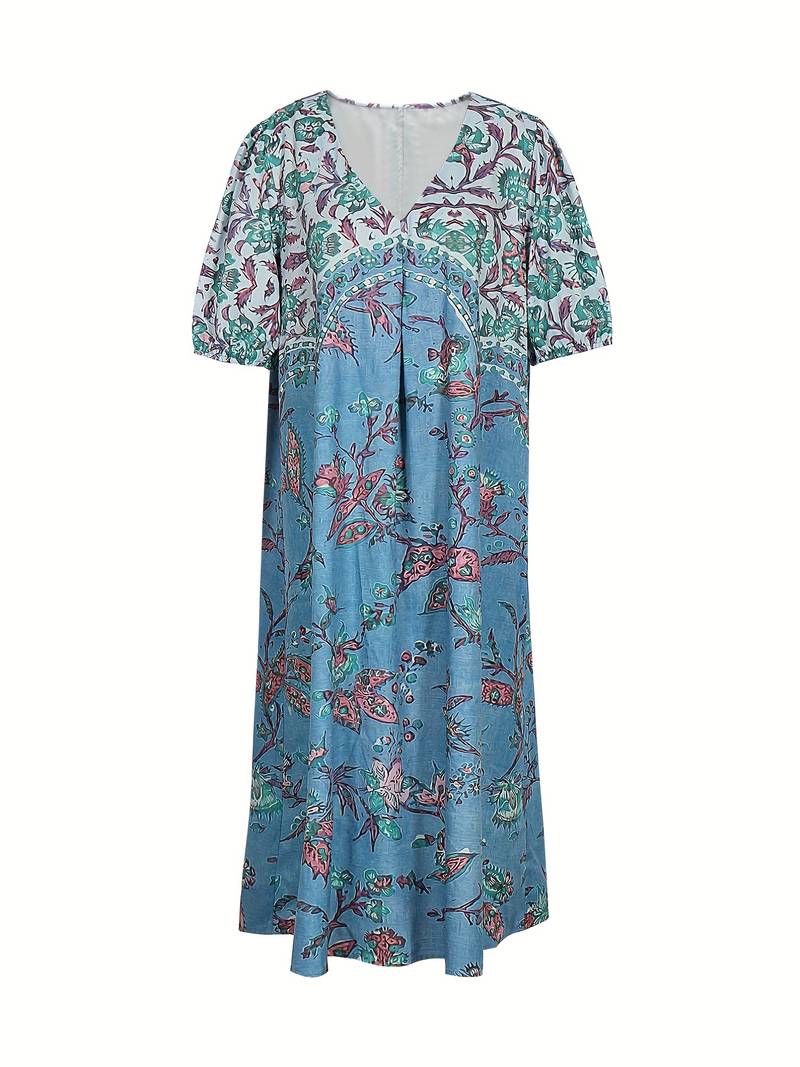 Pauline Laurent® | Robe col V à manches bouffantes Multicolore