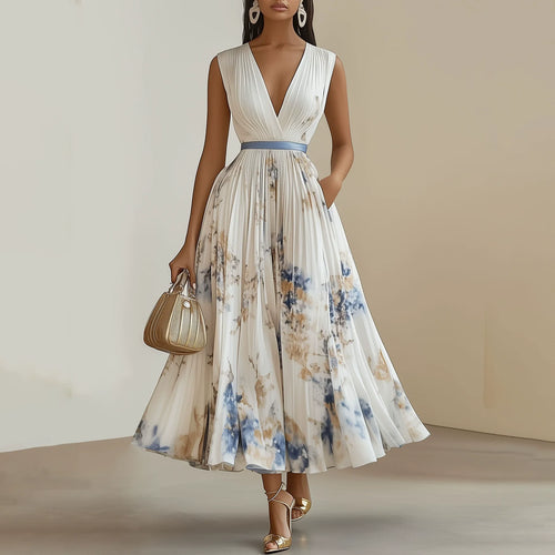 Riham™ | Robe Floral Midi A-Line Sans Manches