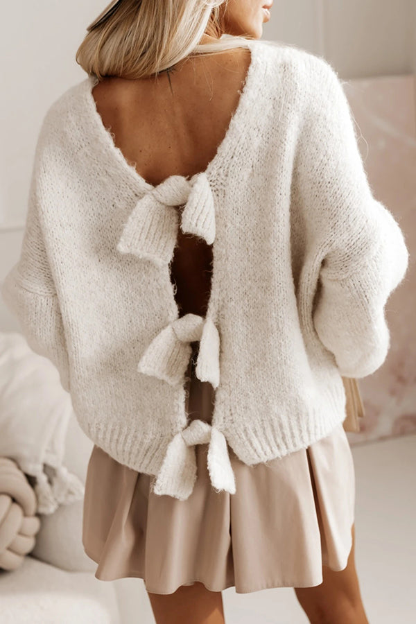 Pull en tricot à dos ouvert avec nœud confortable