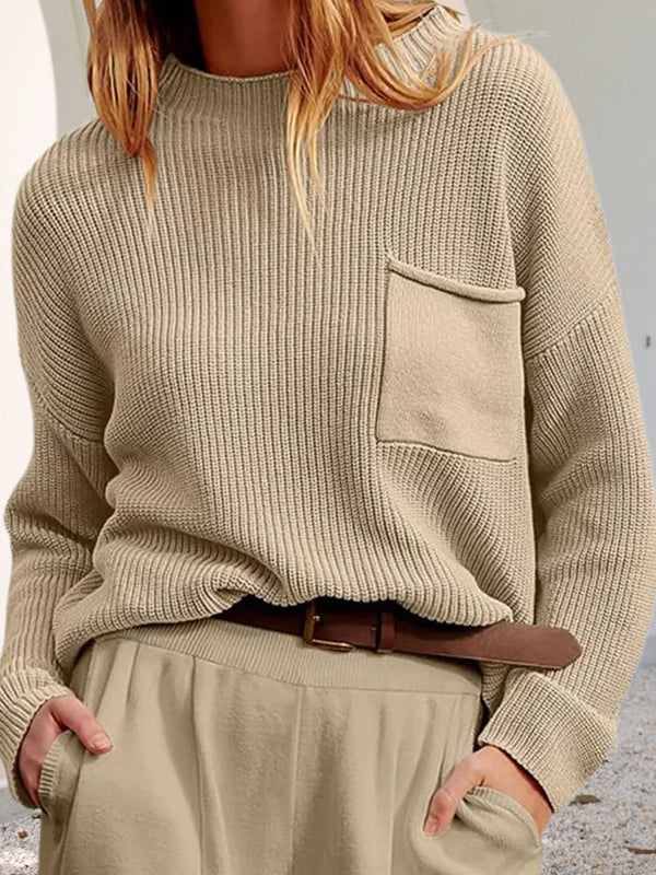 Pull tricoté décontracté et confortable avec poches