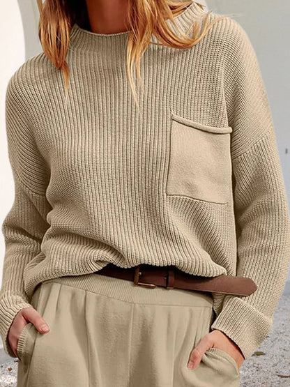 Pull tricoté décontracté et confortable avec poches