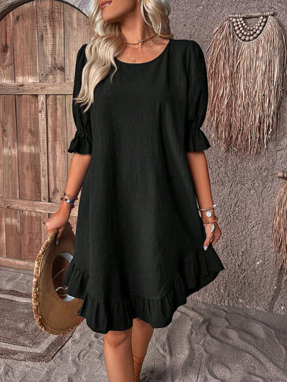 Robe Chic à Col Rond Avec Ourlets Volants Pour Femme