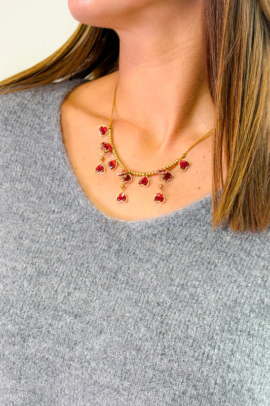 Collier Coeurs Bordeaux