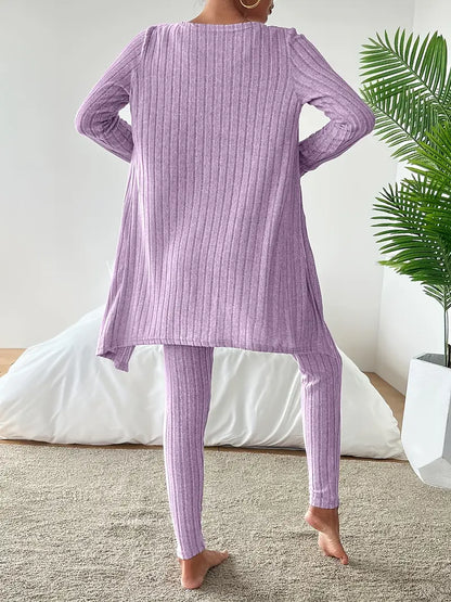 Ensemble 3 Pièces En Tricot Côtelé